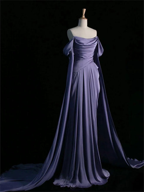 Gothic Purple Evening Gown - Purple Dress for Wedding - Off Shoulder Wedding Dress Plus Size
